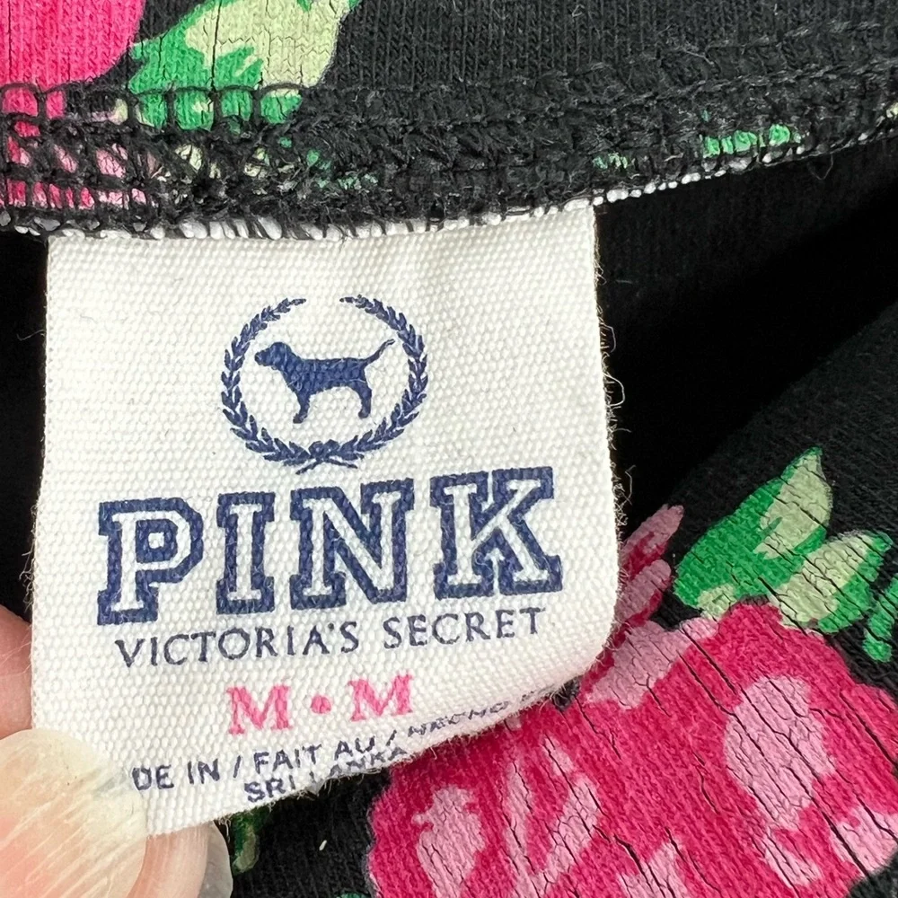 PINK VICTORIA’S SECRET BLACK FLORAL WAIST LOVE PINK LEGGINGS - Picture 4 of 6